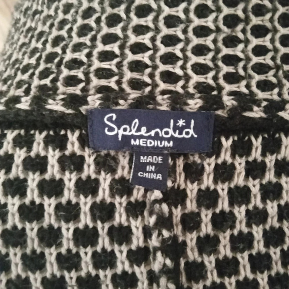 Splendid Loose Knit Cotton Silk Blend Black & White Open Front Cardigan Medium - Picture 6 of 8